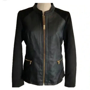 Women’s Black Lined Motorcycle Faux Leather Suede Jacket Pockets 2XL